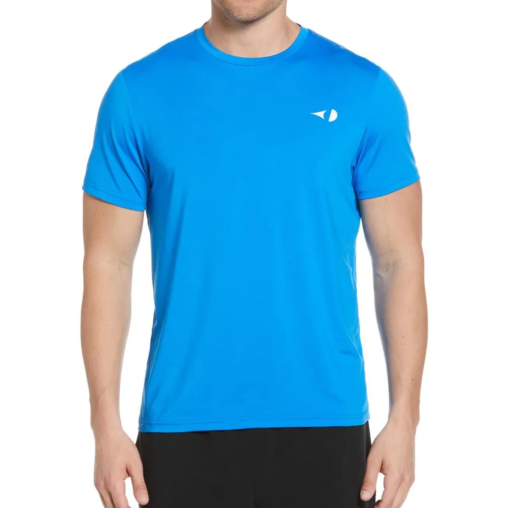 Men`s Short Sleeve Pin Hole Mesh Tennis Crew Electric Blue Lemonade