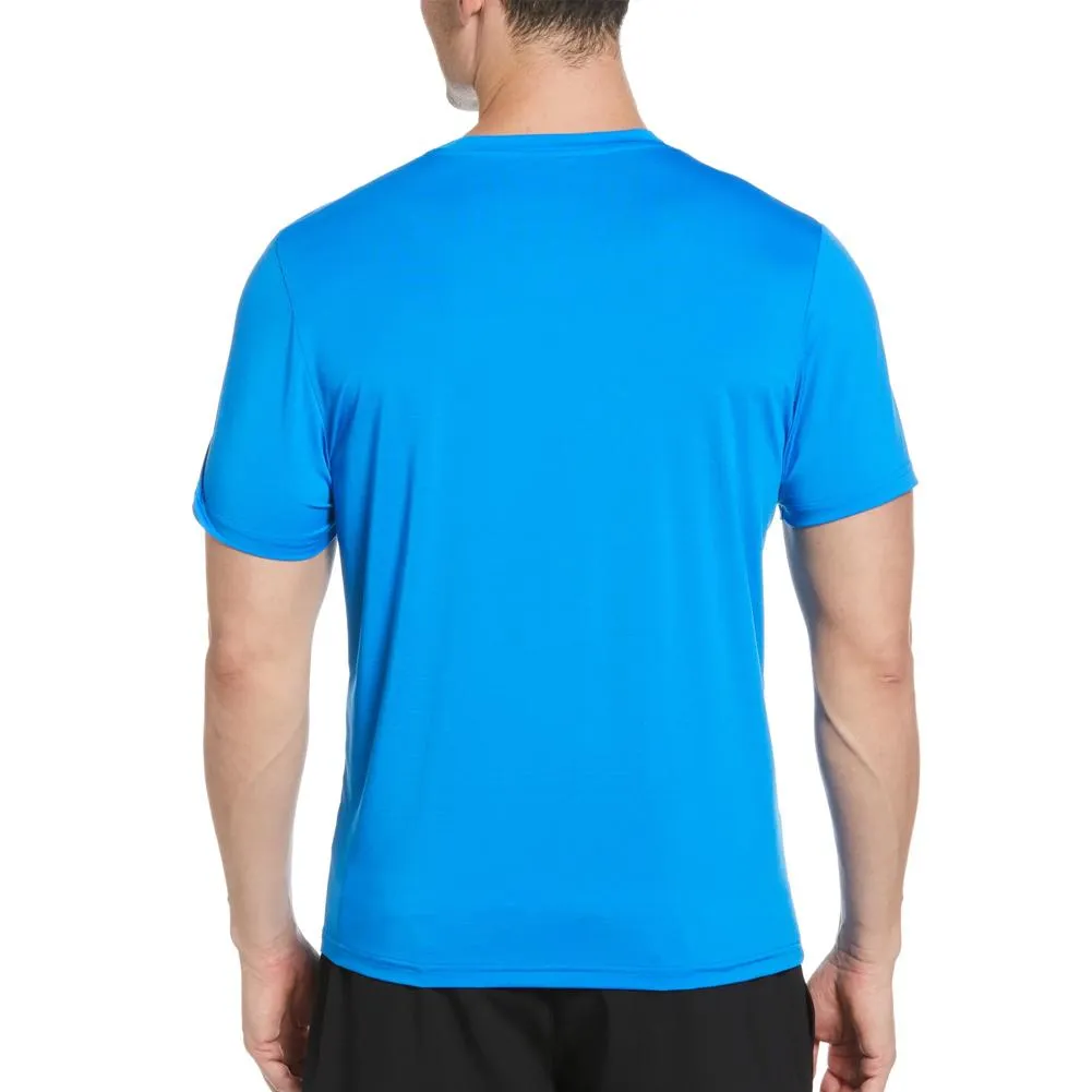 Men`s Short Sleeve Pin Hole Mesh Tennis Crew Electric Blue Lemonade