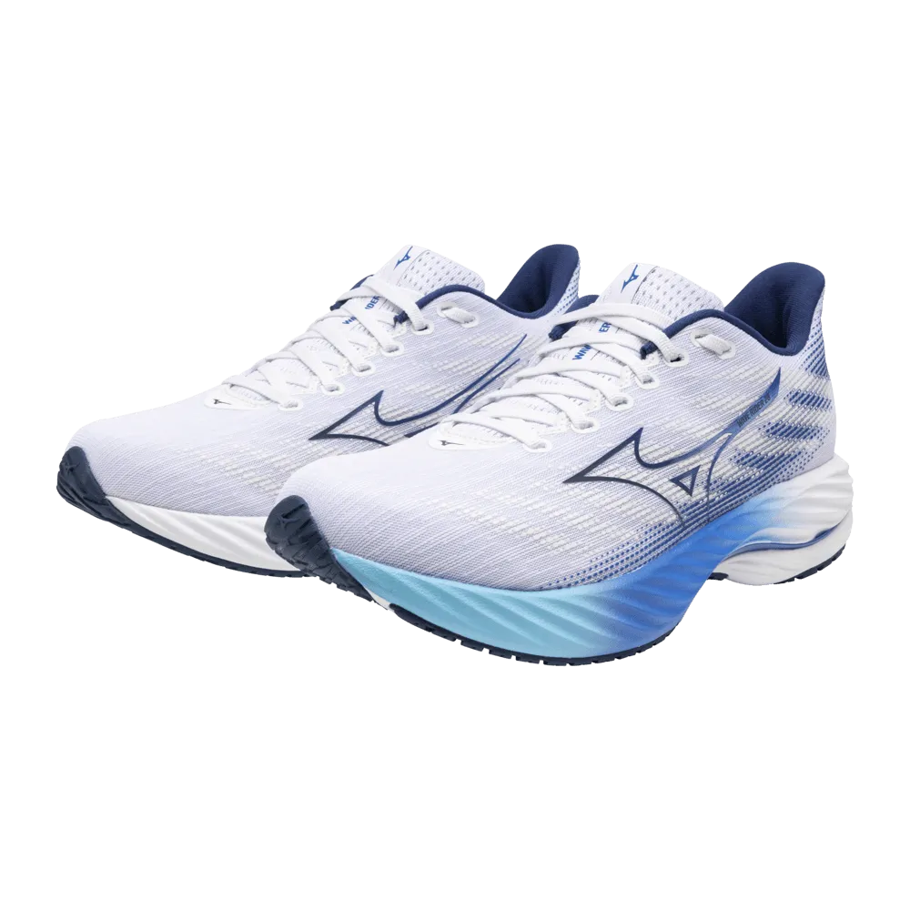 Mizuno Women's Wave Rider 28 Running Shoes in White/Mugen Blue/River Blue AW24