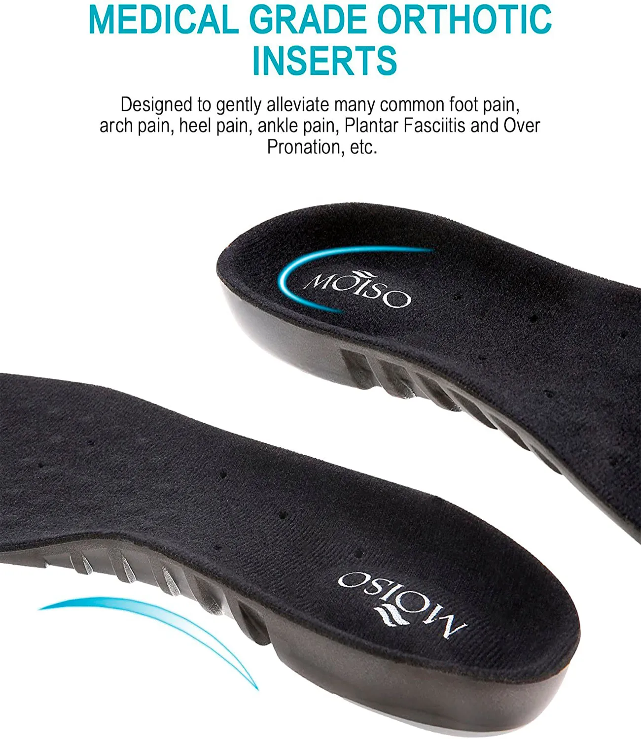 Moiso Memory Foam Orthotic Insoles for Plantar Fasciitis with Arch | Support Shock Absorption Pad Design