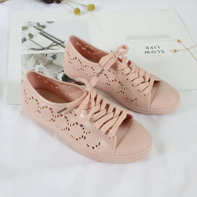 new fashion low-top shoes casual flat solid color hollow strap white shoes 2024