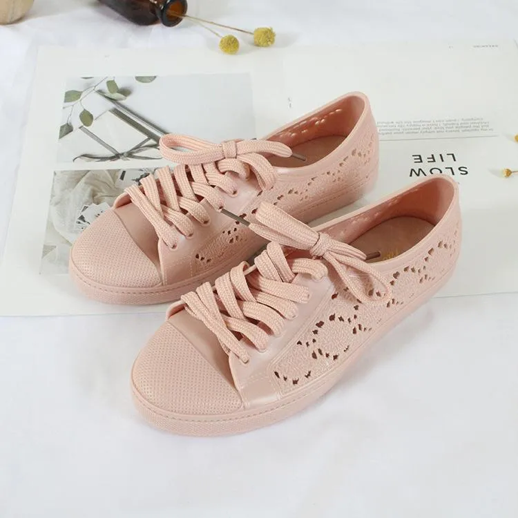 new fashion low-top shoes casual flat solid color hollow strap white shoes 2024