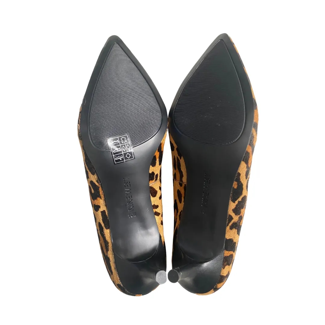 Nine West Arlene Leopard Print Pumps Kitten Heels Tan SIZE 41