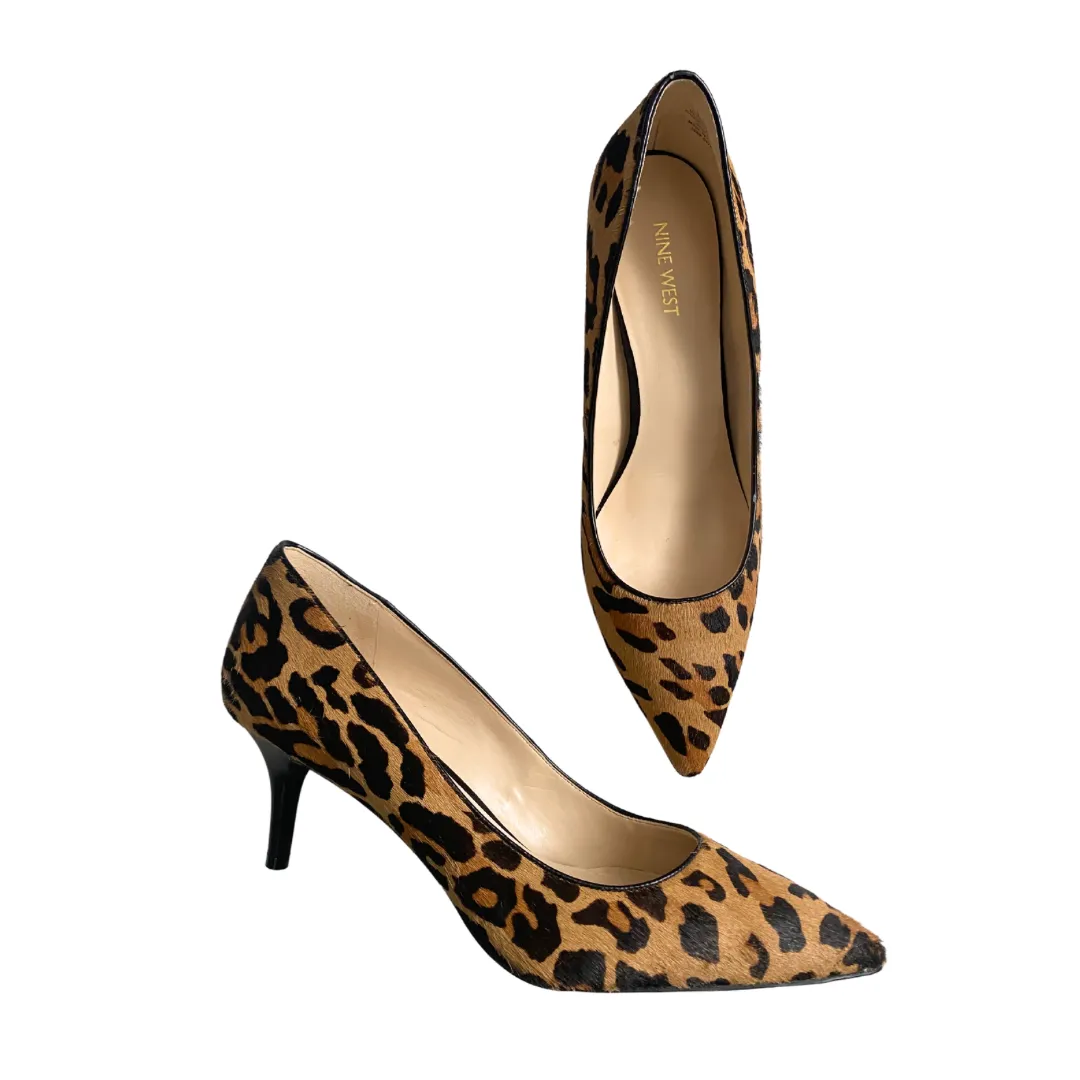 Nine West Arlene Leopard Print Pumps Kitten Heels Tan SIZE 41