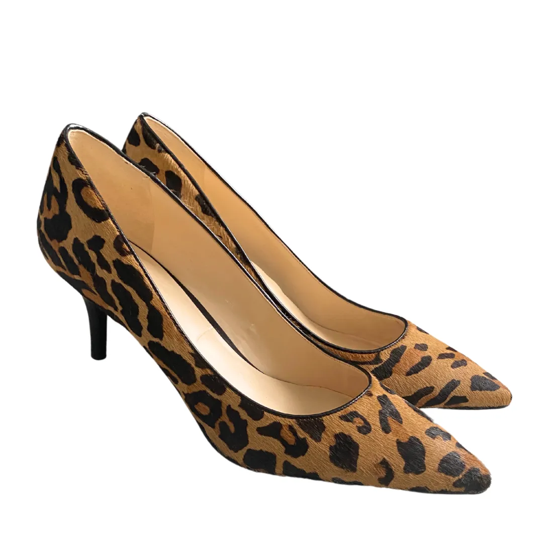 Nine West Arlene Leopard Print Pumps Kitten Heels Tan SIZE 41