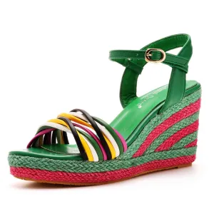 Open Toe Platform Sandals Woven Straw Wedges Beach Sandals