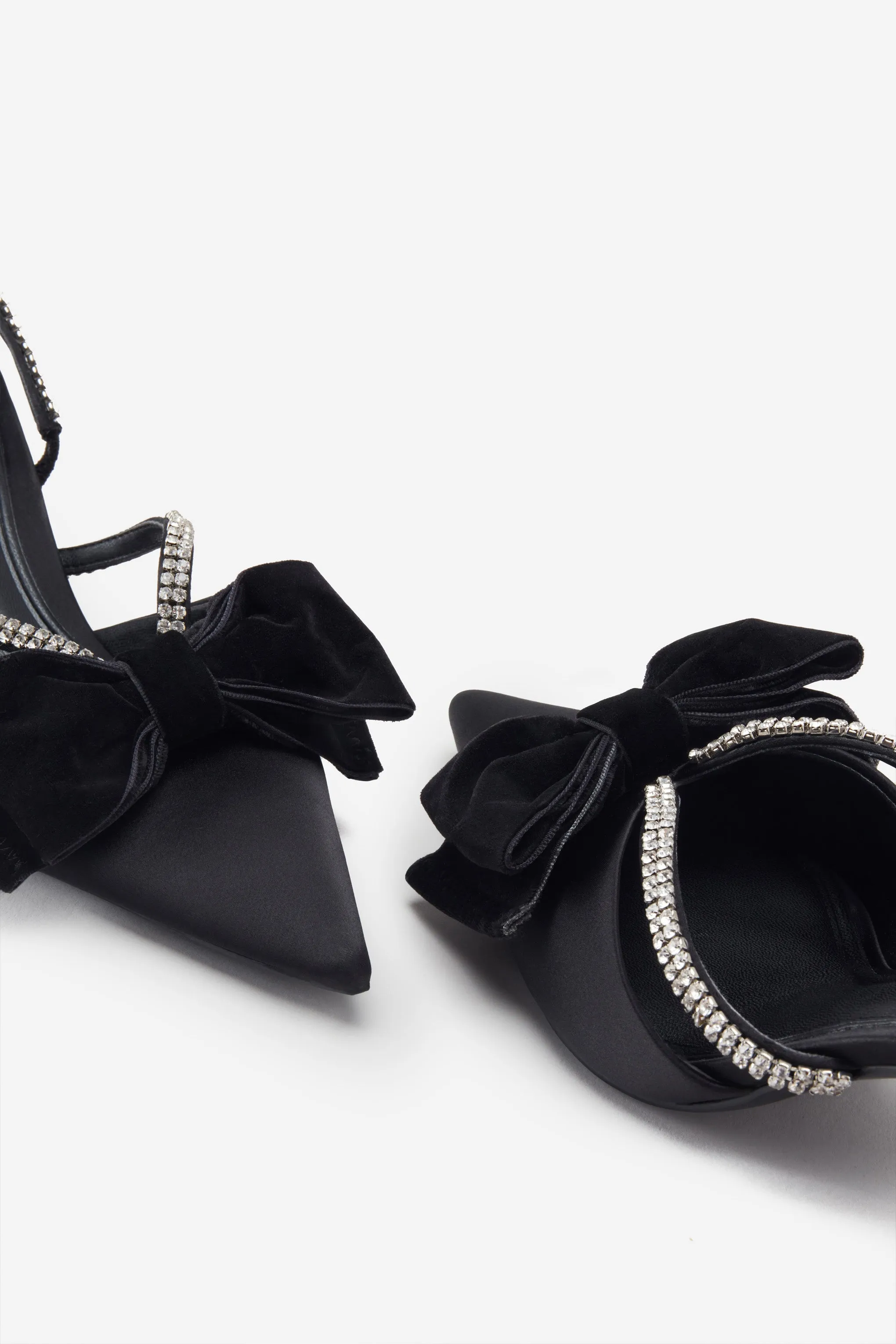 Pretty & Poised | Black Diamante Strap Sling Back Kitten Heels With Bows