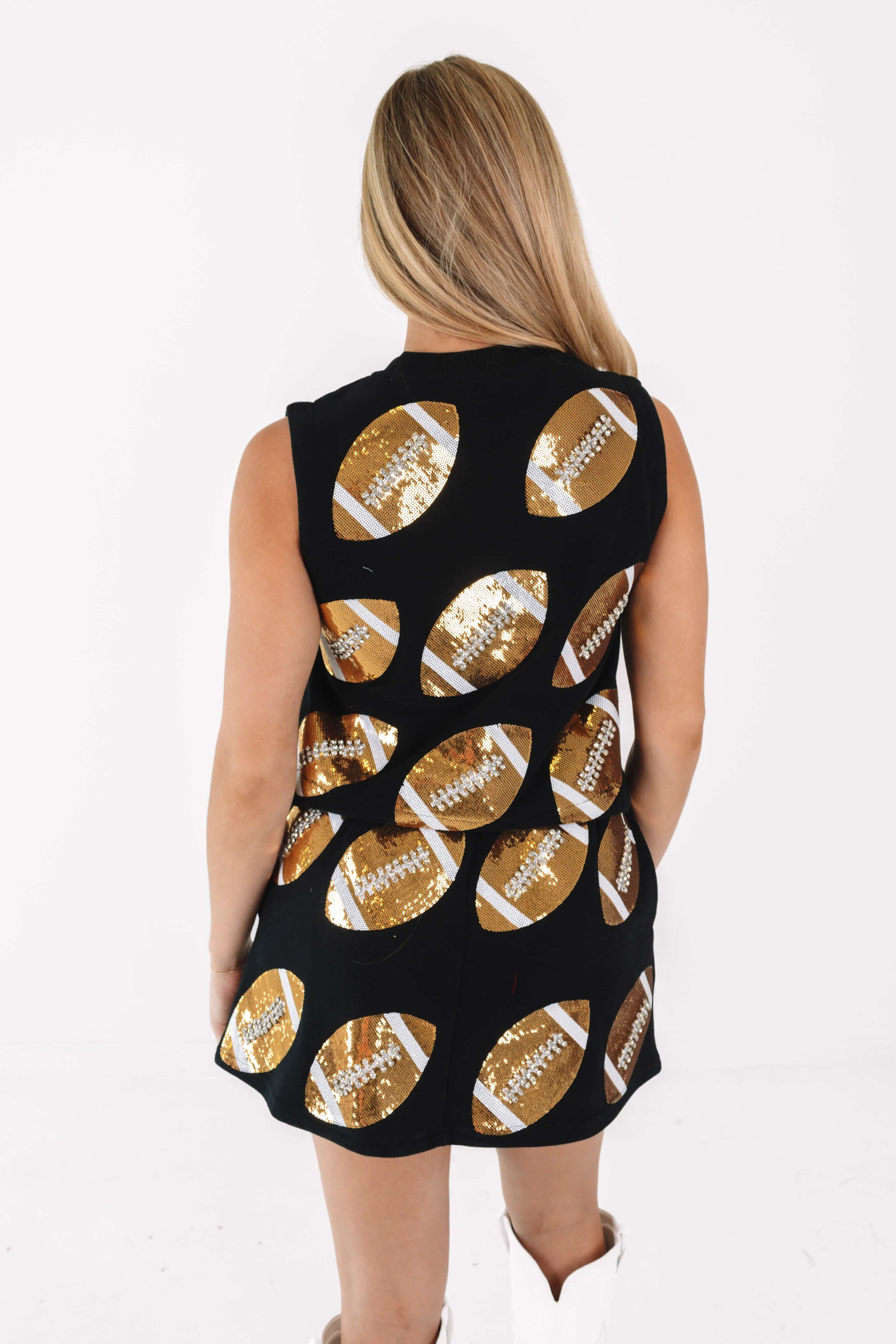 Queen Of Sparkles Rhinestone Football Tank - Black