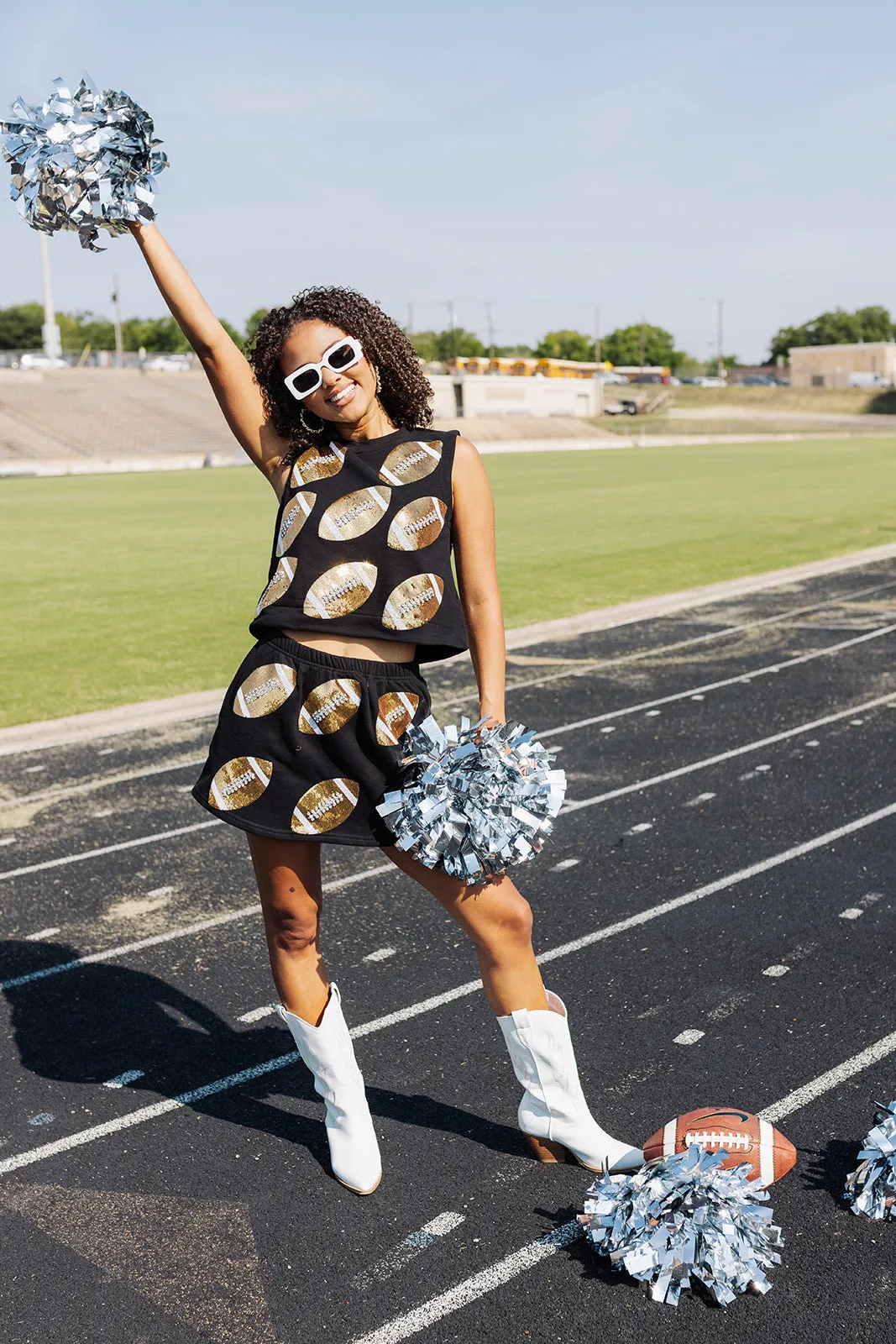 Queen Of Sparkles Rhinestone Football Tank - Black