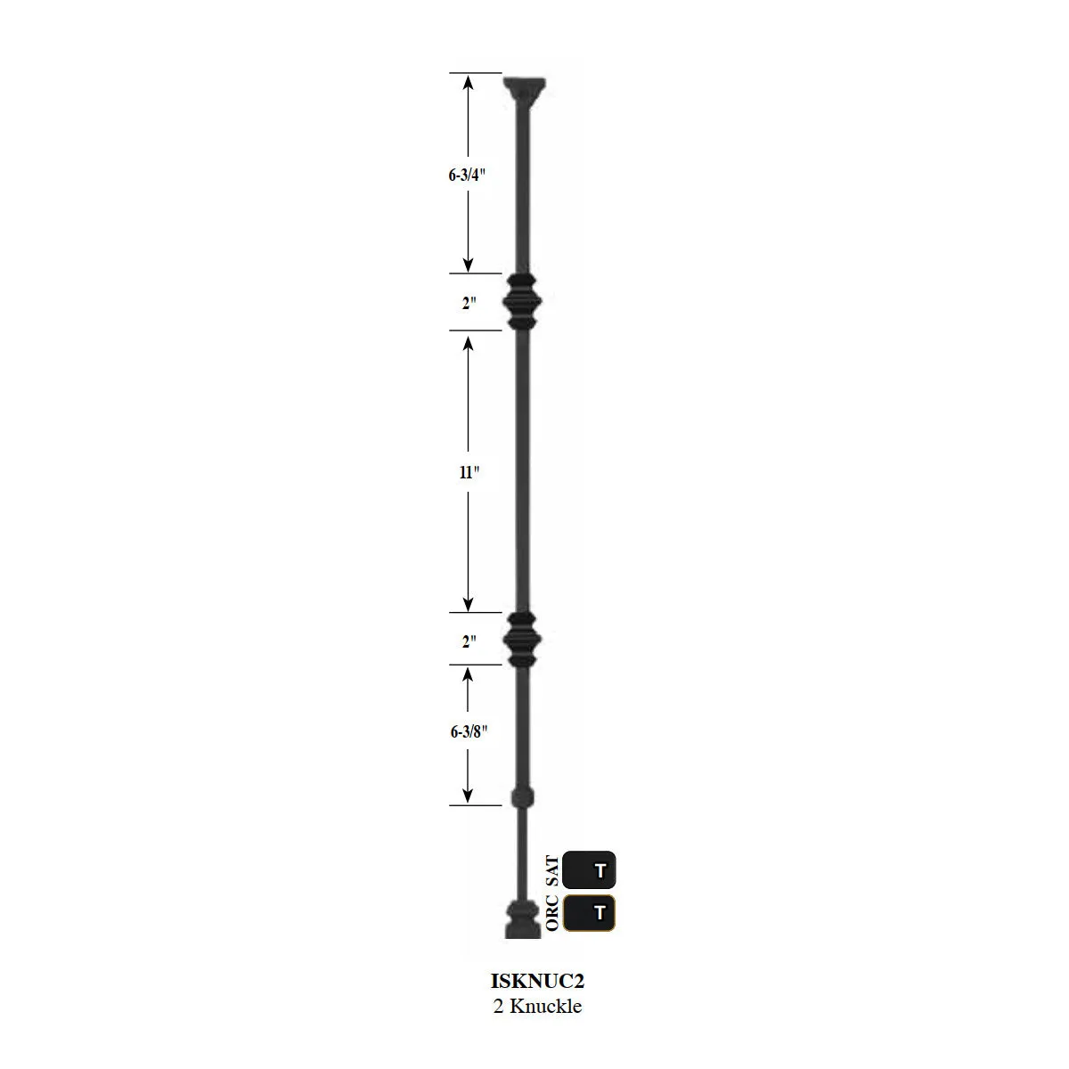 "Ole Iron Slides" - 1/2" Square x 30"-38"H - Double Knuckle Adjustable Hollow Iron Baluster (ISKNUC2)