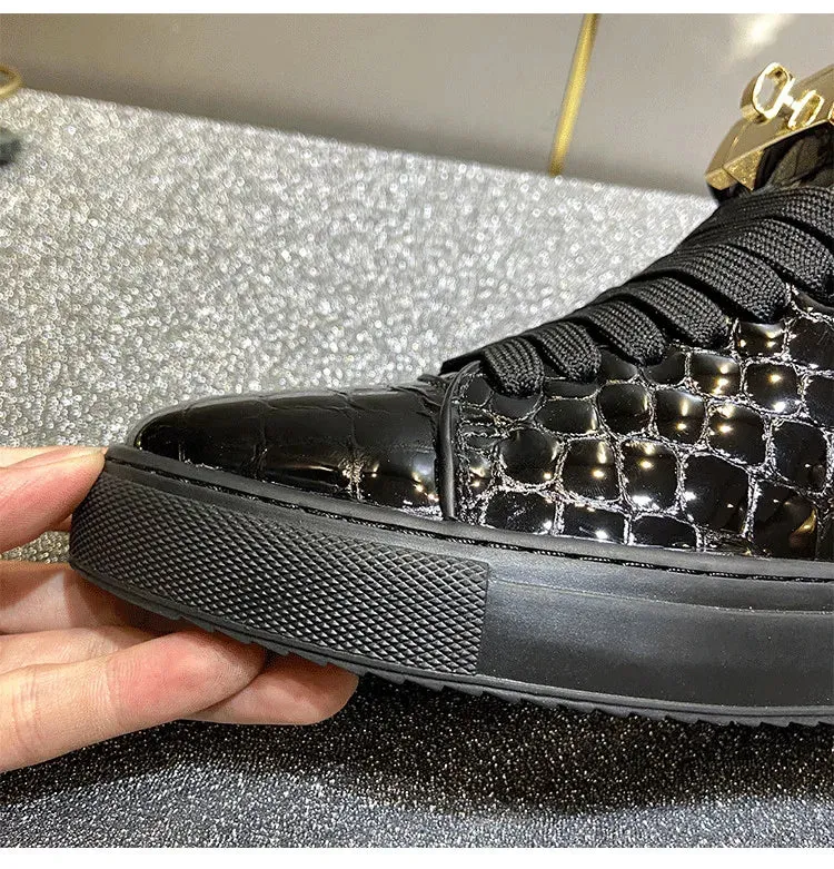 Red Embossed Crocodile High Top Sneakers/Leather Designer Boots Shoes