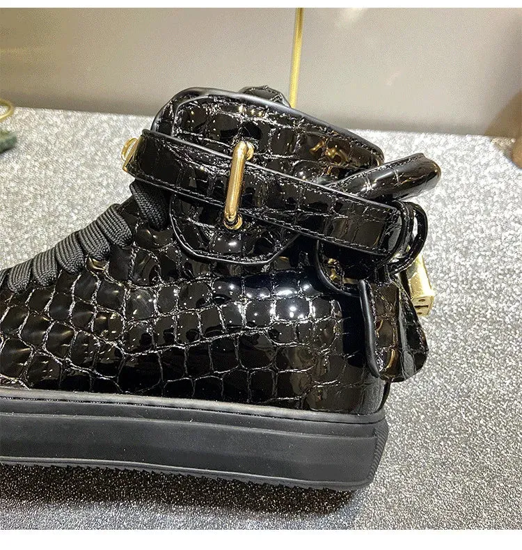 Red Embossed Crocodile High Top Sneakers/Leather Designer Boots Shoes