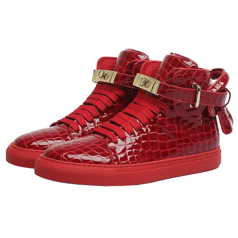 Red Embossed Crocodile High Top Sneakers/Leather Designer Boots Shoes