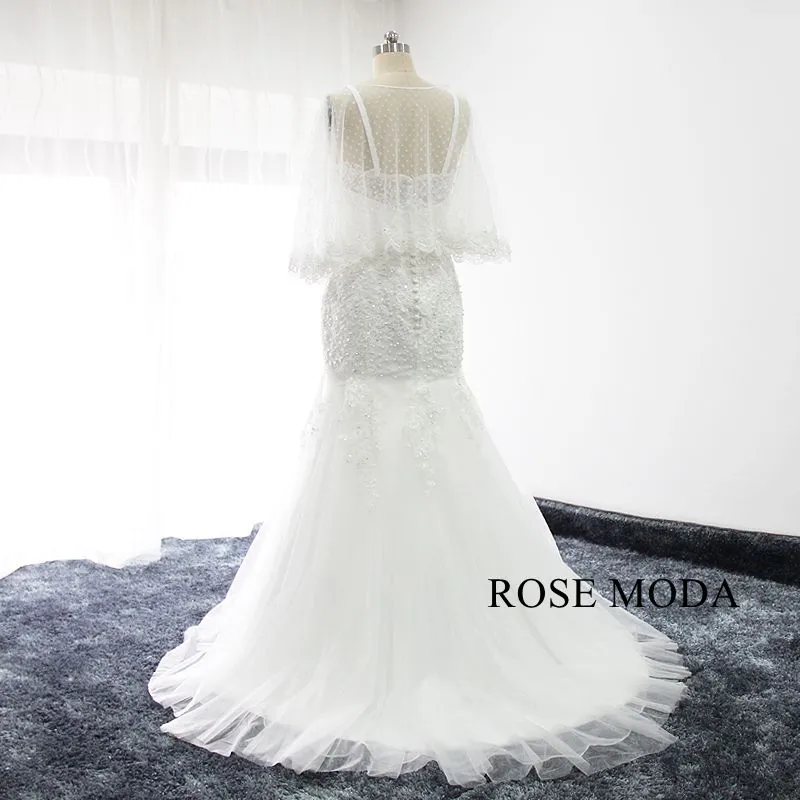 Rosemoda Lace Mermaid Wedding Dress With Removable Cape