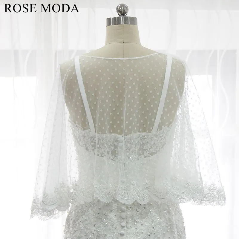 Rosemoda Lace Mermaid Wedding Dress With Removable Cape