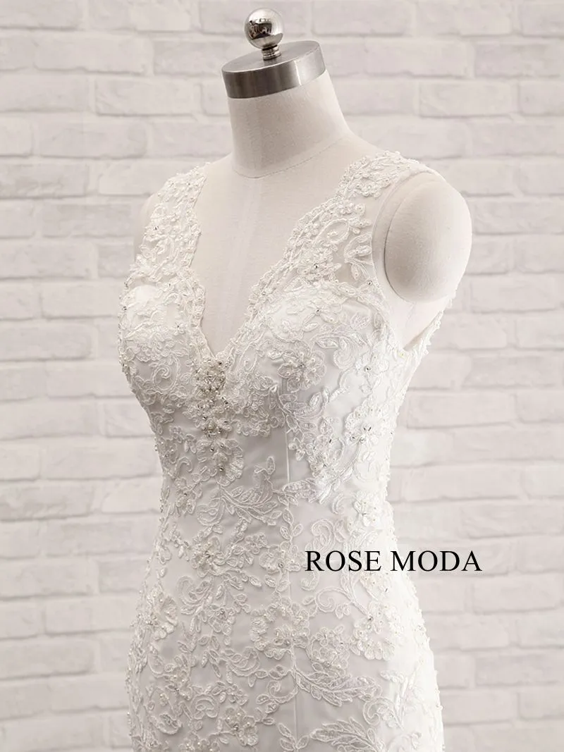 Rosemoda Scallop V Neckline Lace Fit and Flare Mermaid Wedding Dress