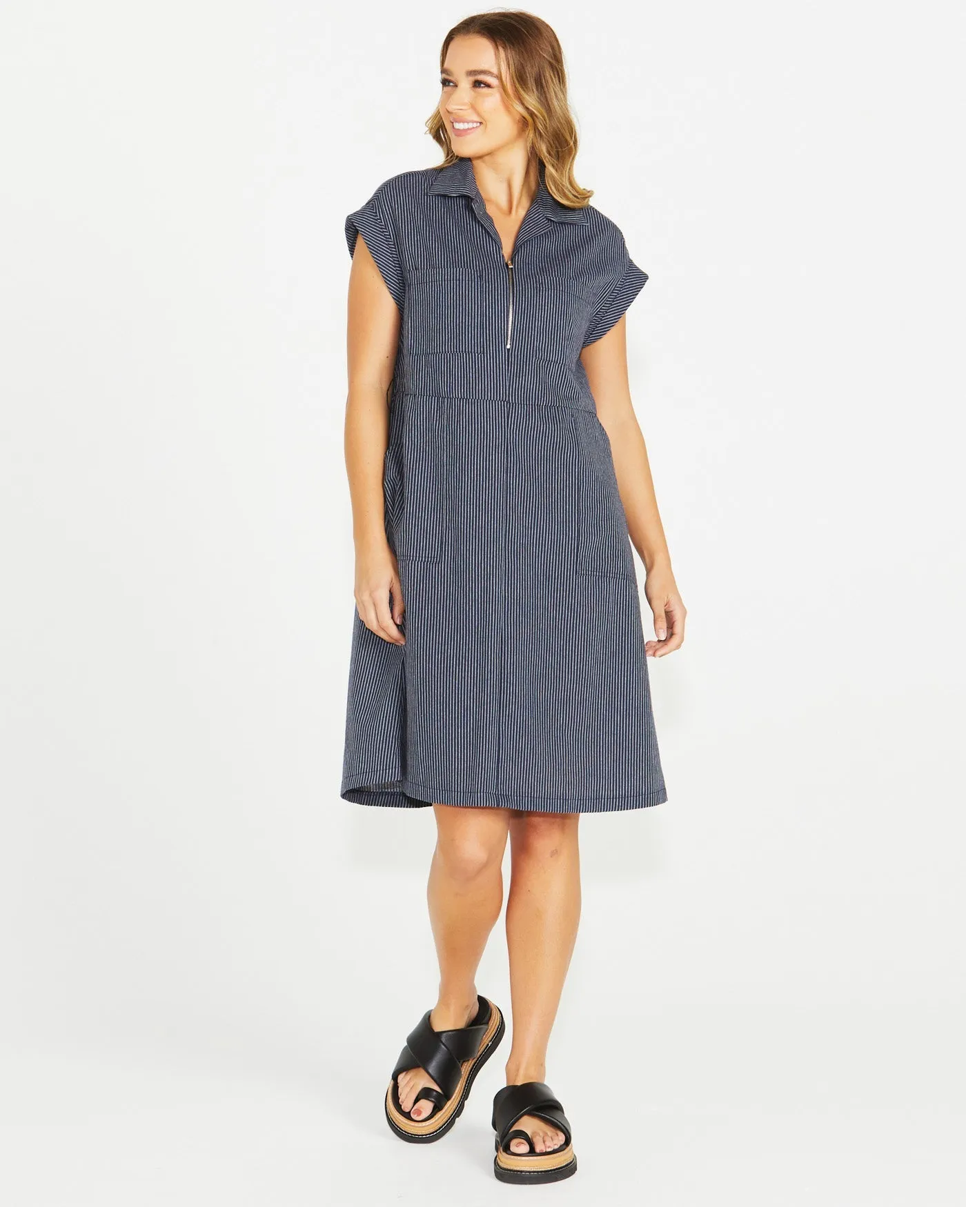 Sass Liberty Utility Dress - Navy White Stripe