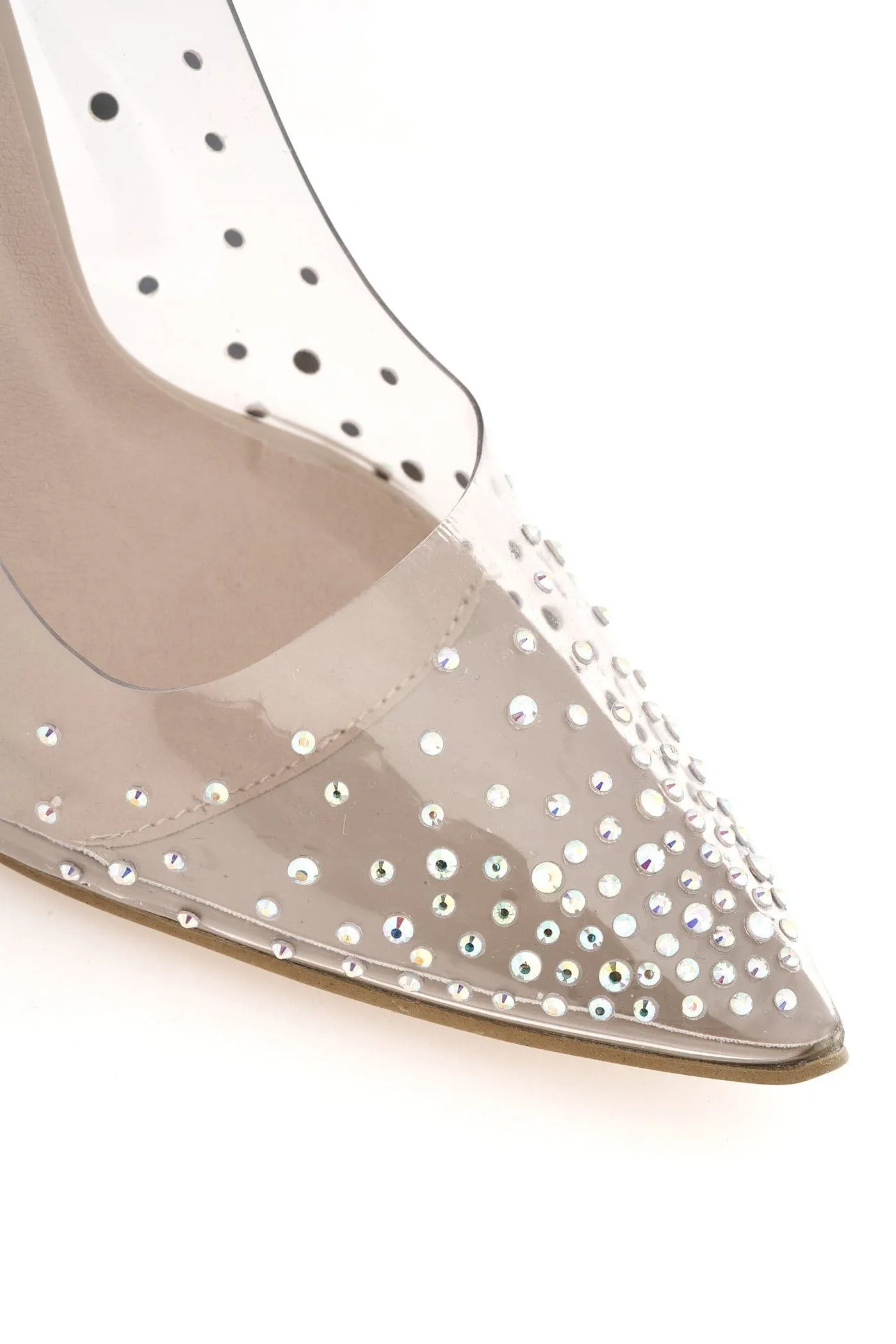 Sassy Perspex Diamante Court Shoe in Nude