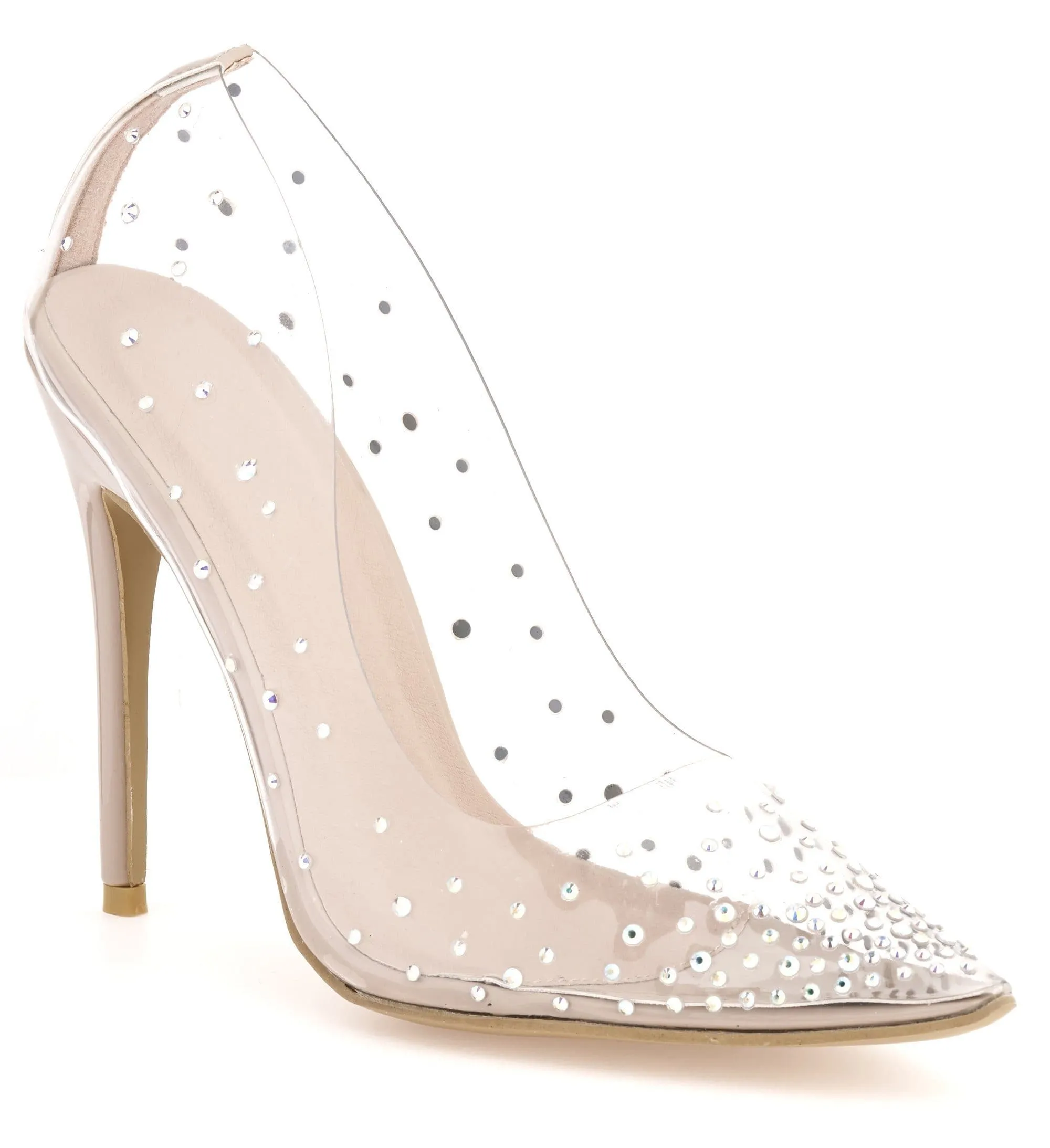 Sassy Perspex Diamante Court Shoe in Nude