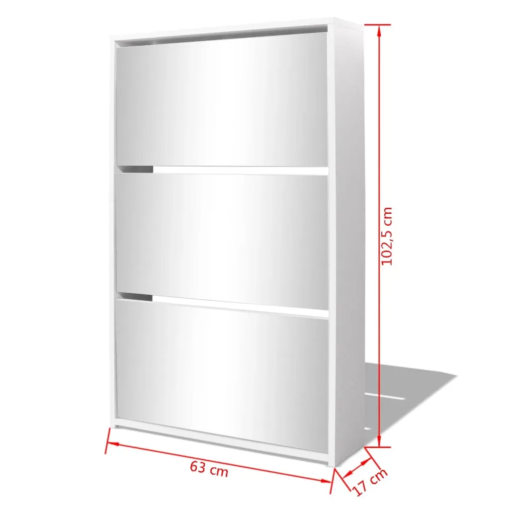 Shoe Cabinet 3-Layer Mirror White 63x17x102.5 cm