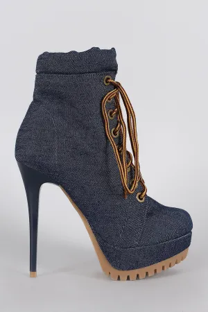 Shoe Republic LA Stiletto Lug Denim Work Booties