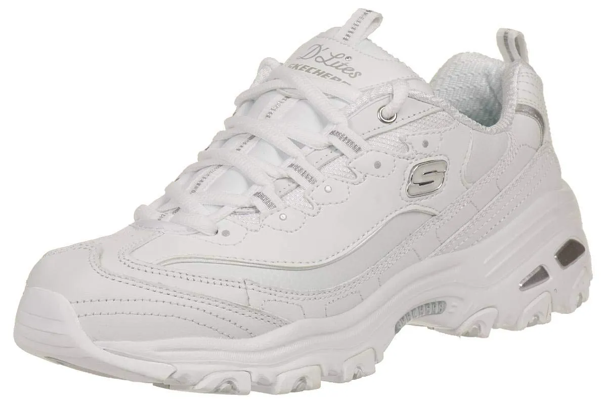 Skechers womens D'lites Fresh Start Memory Foam Lace-up Fashion Sneaker, White