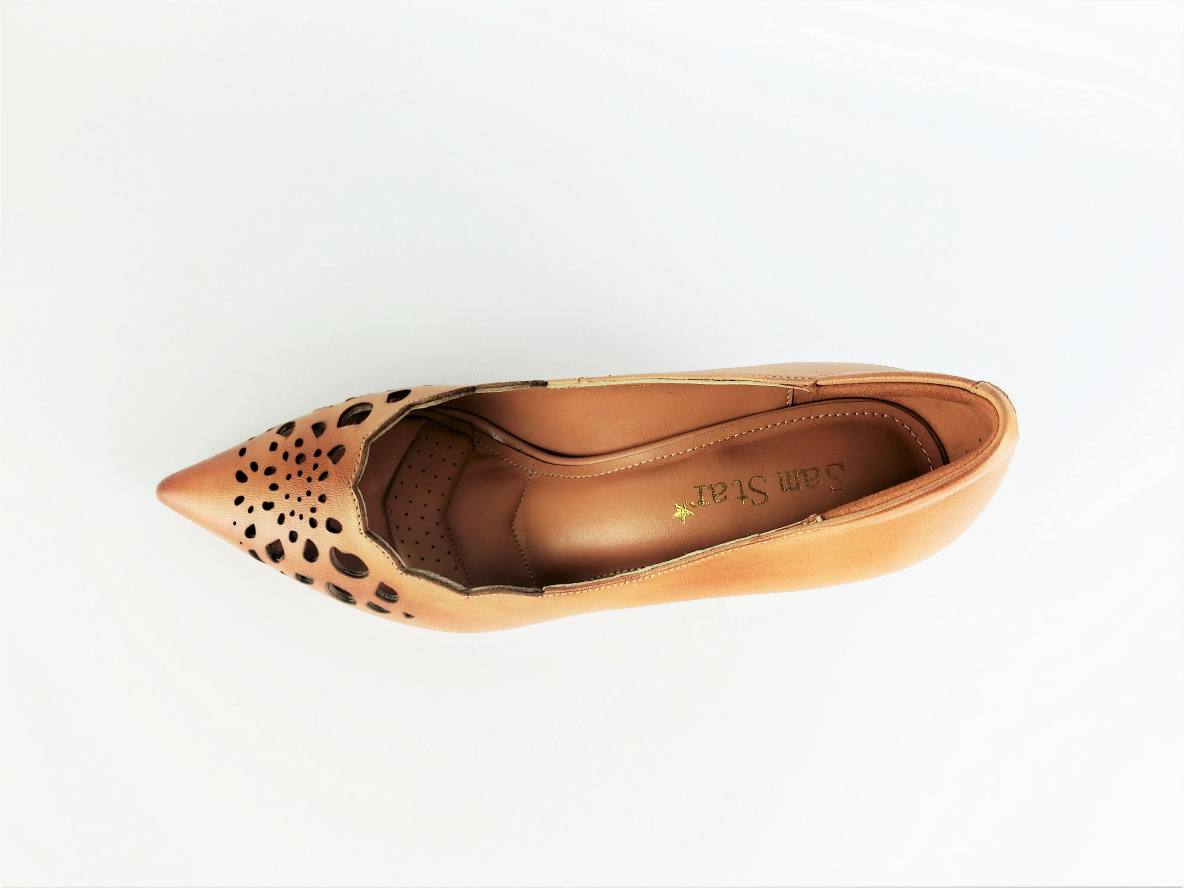 SS23008 Laser Cut Leather Court Shoes with extra cushion in Tan