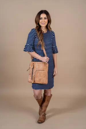 Striped 3/4 Bell Sleeve Dress