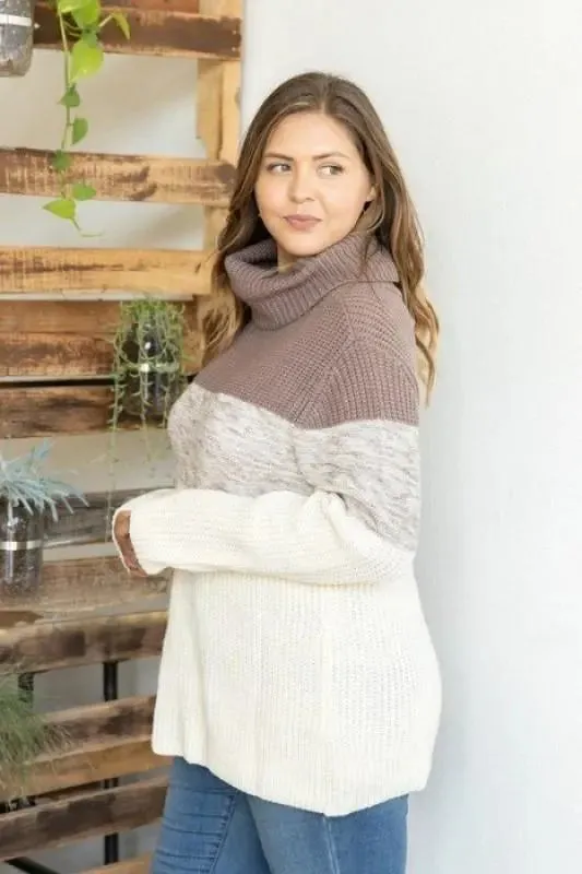 Striped Turtleneck Pullover Sweater-Curvy Girl