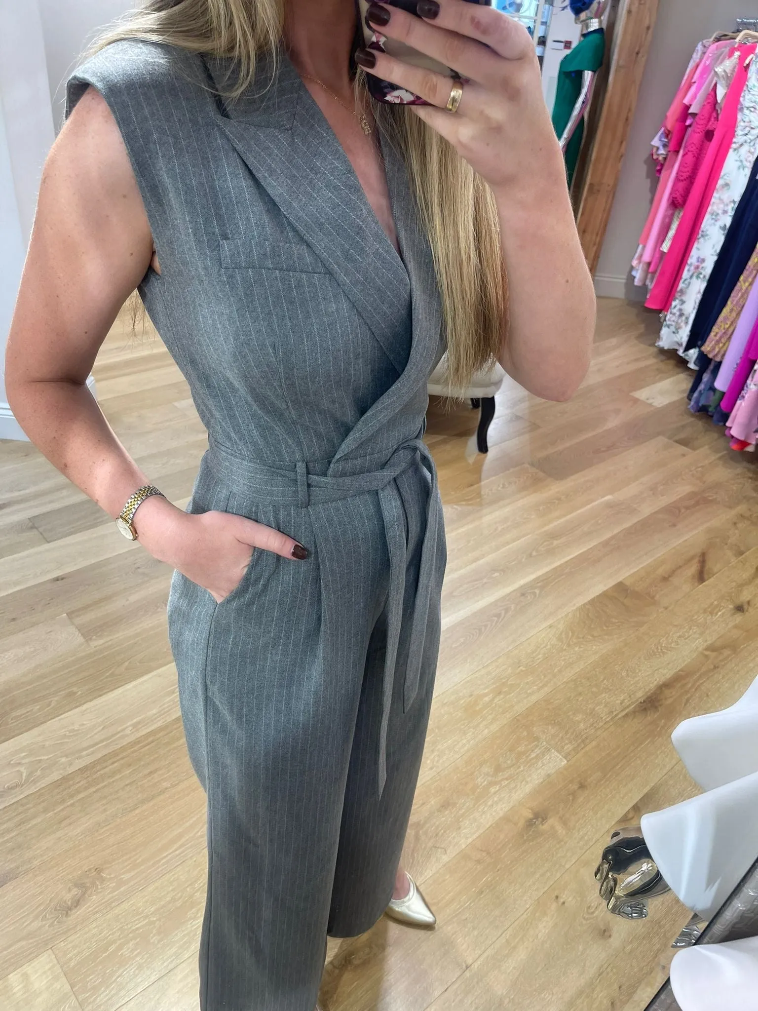 Suncoo Jumpsuit Grey Blazer Style Sleeveless H24C15140