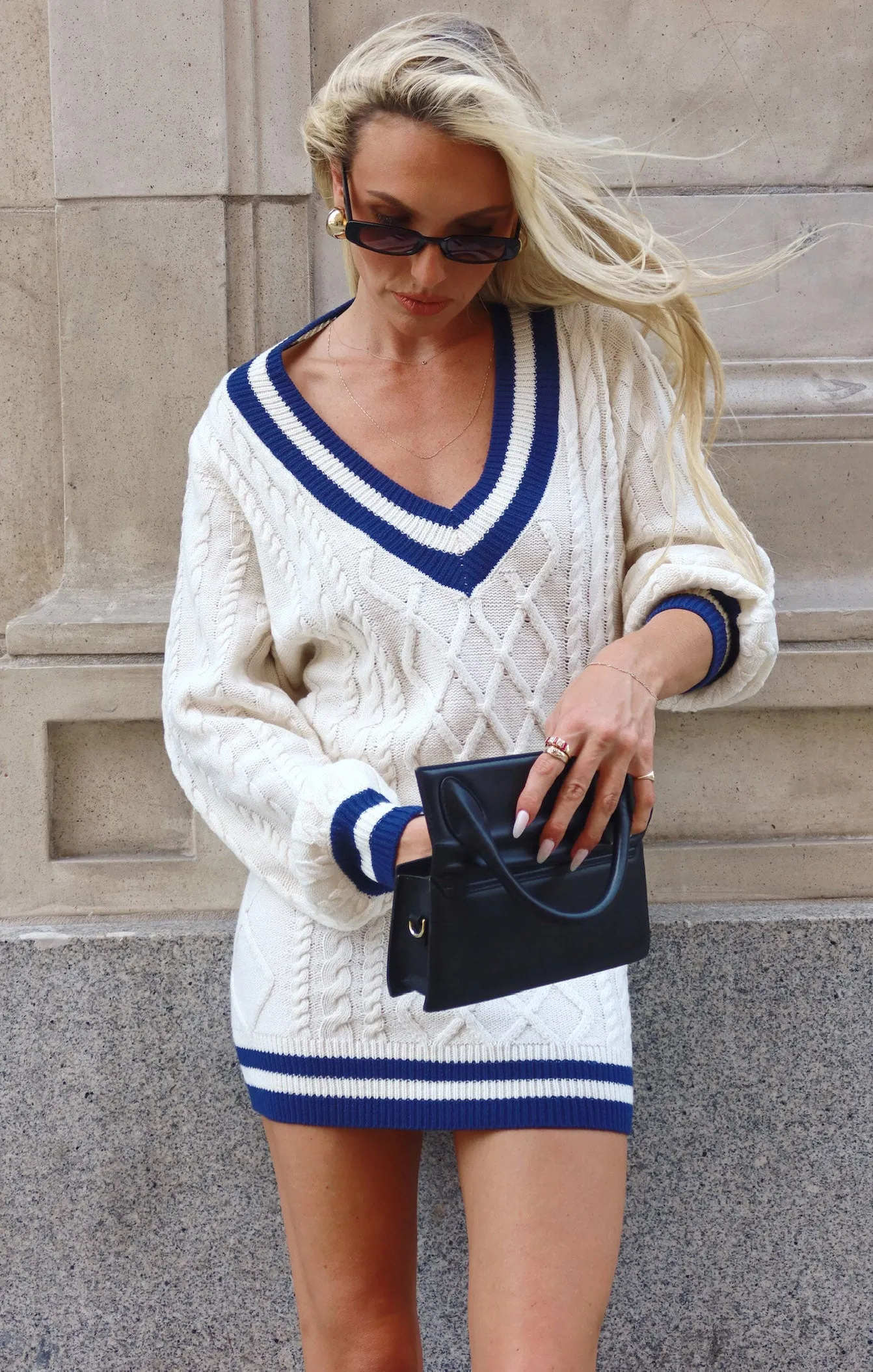 Tailgate Sweater Dress ~ Navy Cable Knit