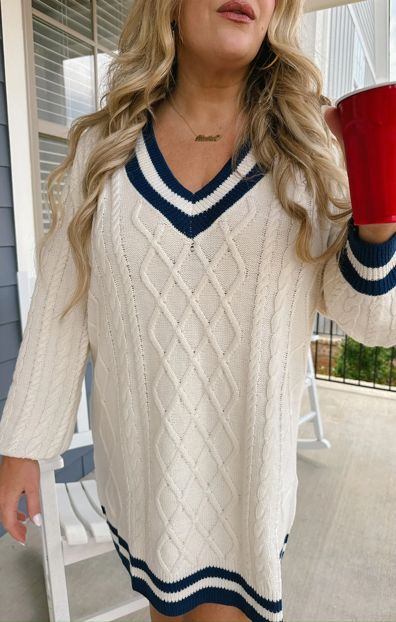 Tailgate Sweater Dress ~ Navy Cable Knit