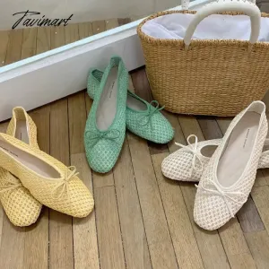 TAVIMART -  Korean Style Classic Gentle Temperament Shoes Women hollow out Round Toe Bowtie Women Slip on Flats Elegant Valentine Shoes