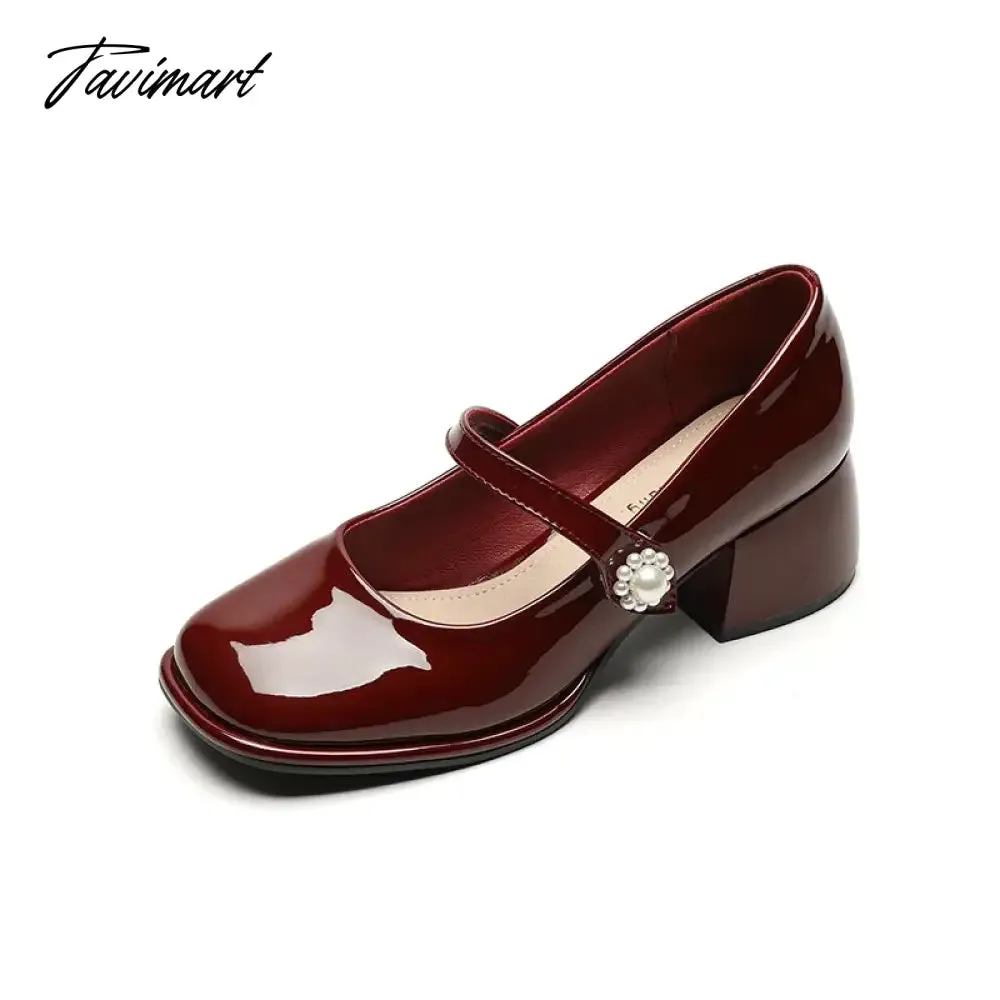 TAVIMART -  spring women's shoes ladies high heels Casual Mary Janes white square toe design career and commuting Korean style 41-43