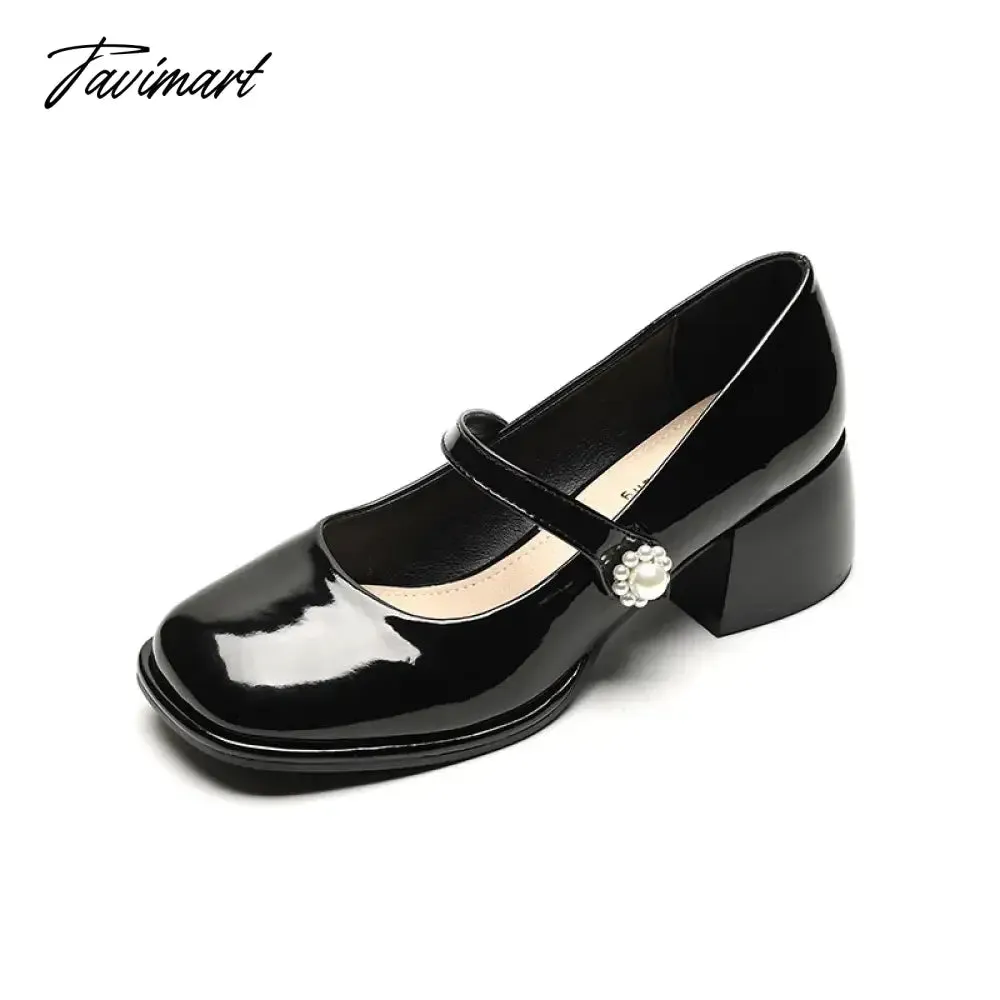 TAVIMART -  spring women's shoes ladies high heels Casual Mary Janes white square toe design career and commuting Korean style 41-43