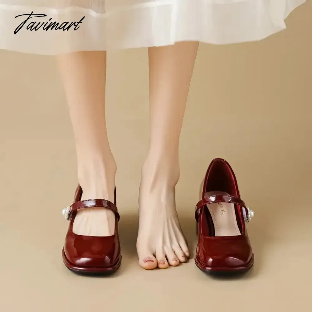 TAVIMART -  spring women's shoes ladies high heels Casual Mary Janes white square toe design career and commuting Korean style 41-43