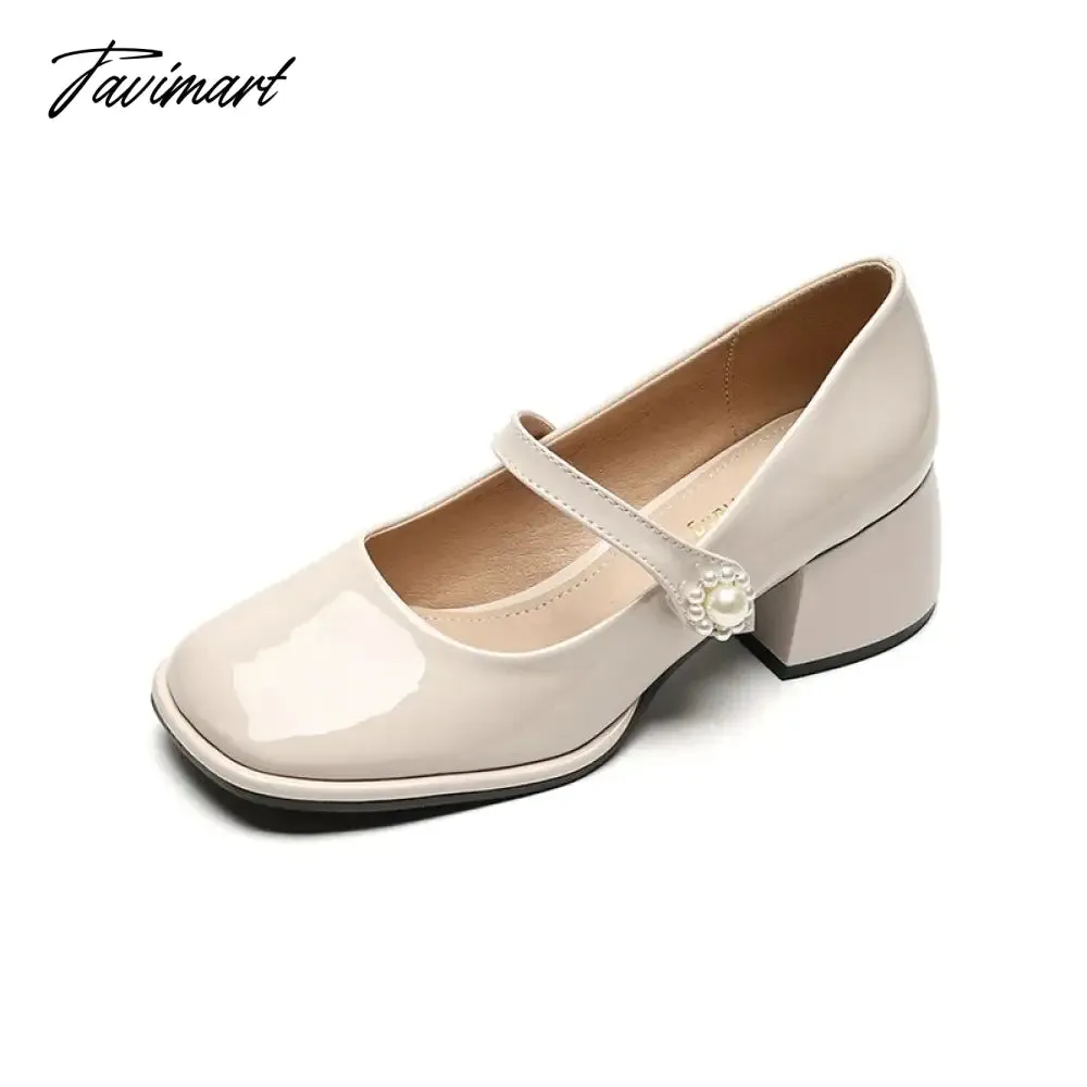 TAVIMART -  spring women's shoes ladies high heels Casual Mary Janes white square toe design career and commuting Korean style 41-43