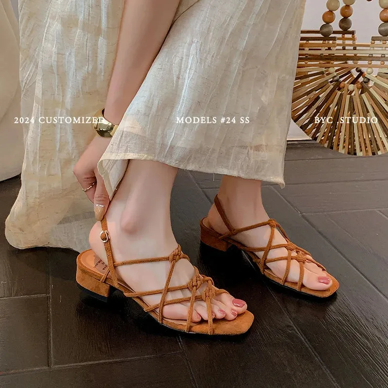 TAVIMART  -  Women Sandals Narrow Band  Retro Ladies Summer Sandals Gold Brown Roman Style Vintage Gladiator Shoes On Med Heel 3 CM