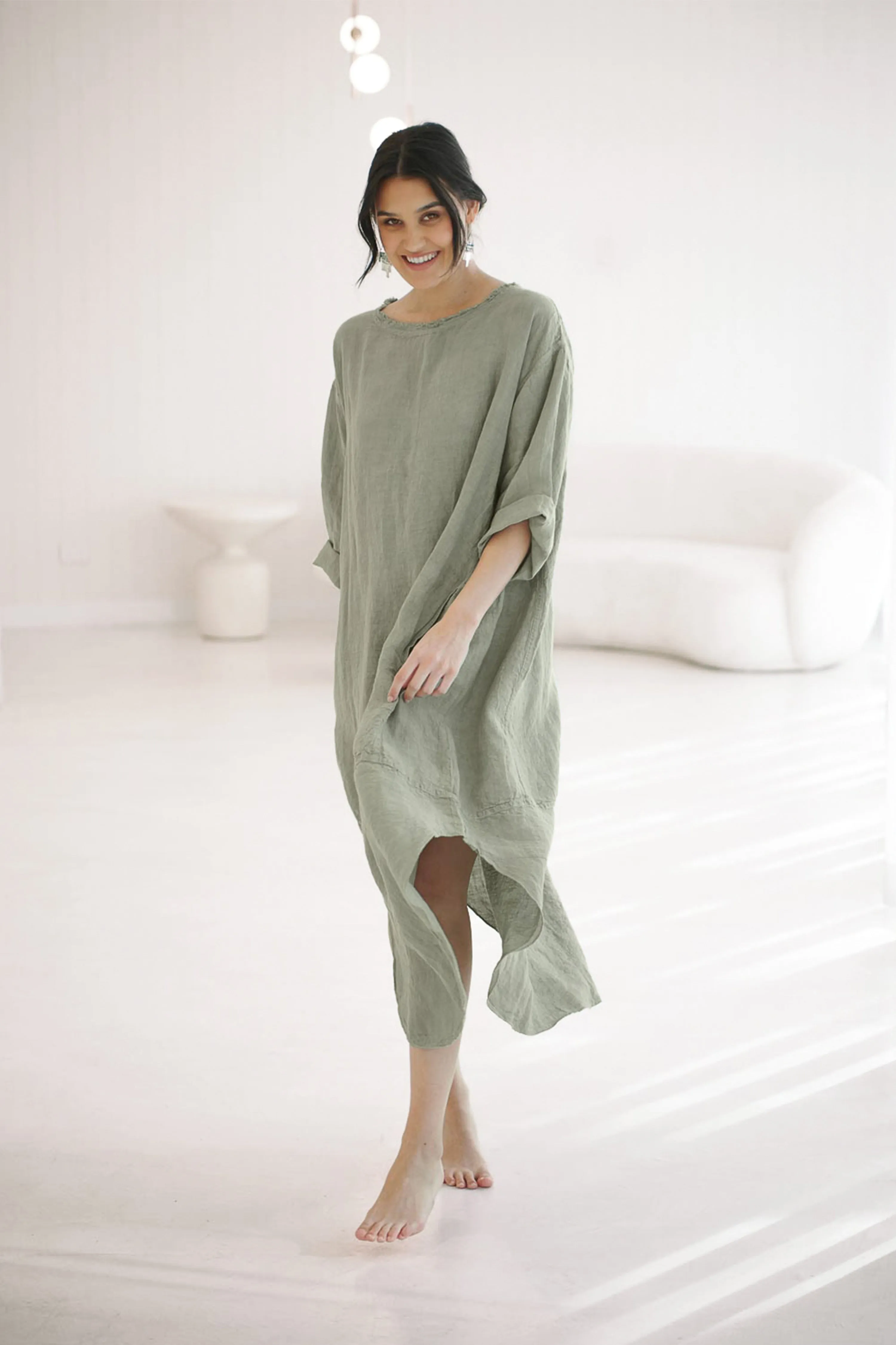 The Malle Linen Dress - Pistachio