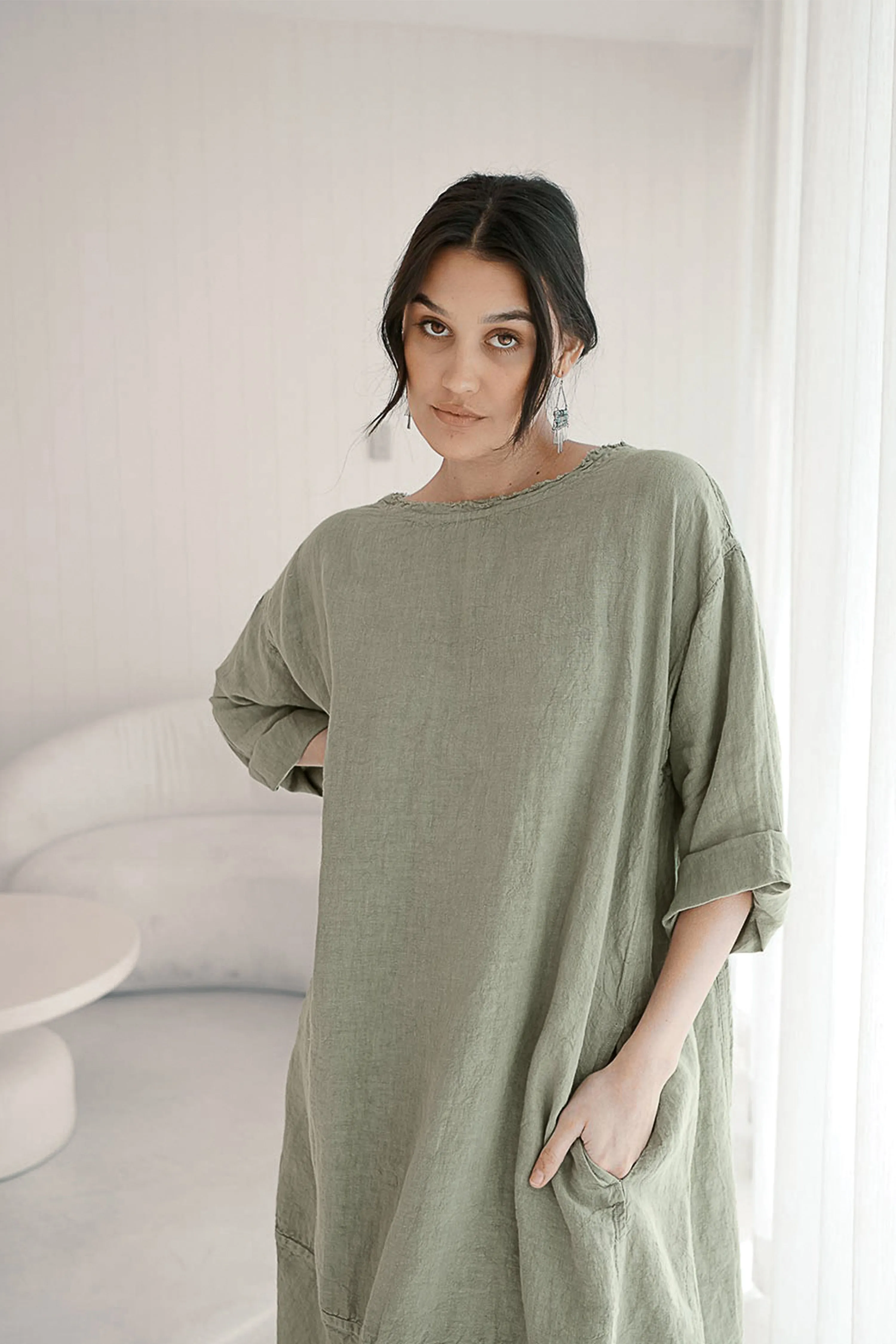 The Malle Linen Dress - Pistachio