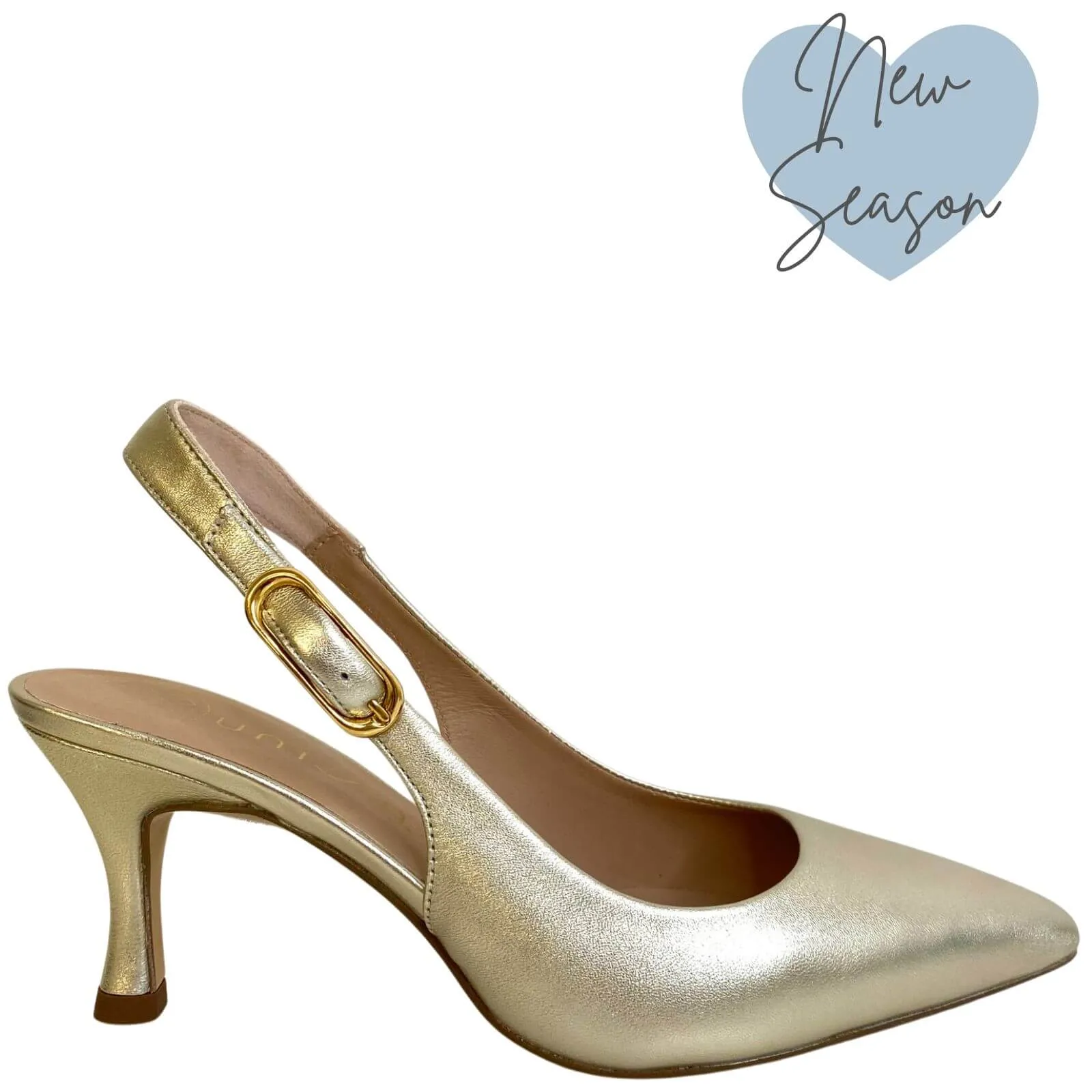 Unisa Lanz Gold Leather Sling Back Stilettos