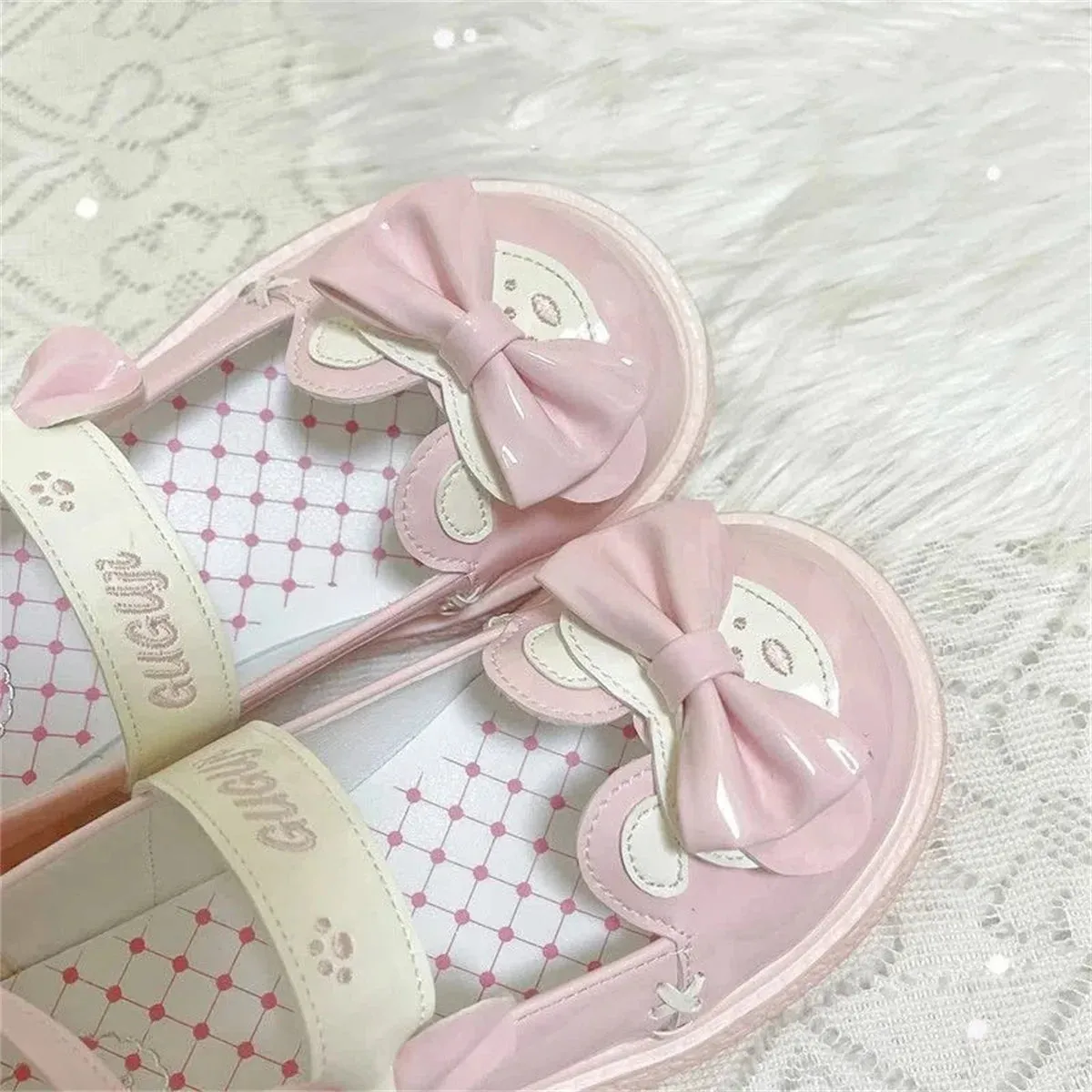 Uniwim Japanese Sweet Lolita Cosplay Girls Shoes Cute Loli Round Head Bear Embroidery Letters Cat Claw Bow Strap Flat Bottom Pu Shoes