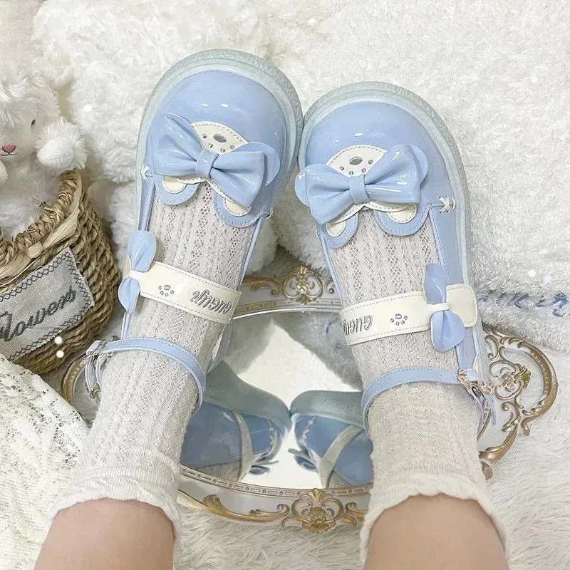 Uniwim Japanese Sweet Lolita Cosplay Girls Shoes Cute Loli Round Head Bear Embroidery Letters Cat Claw Bow Strap Flat Bottom Pu Shoes