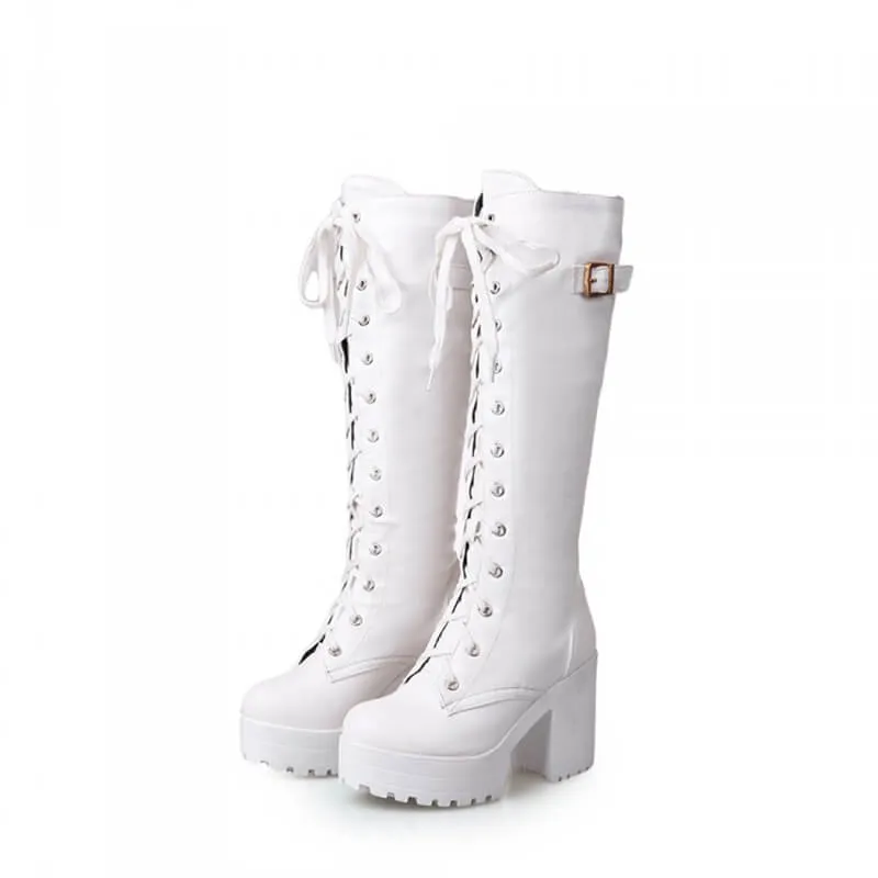 Uniwim Square Lacing Knee High Heel Boots SE20539