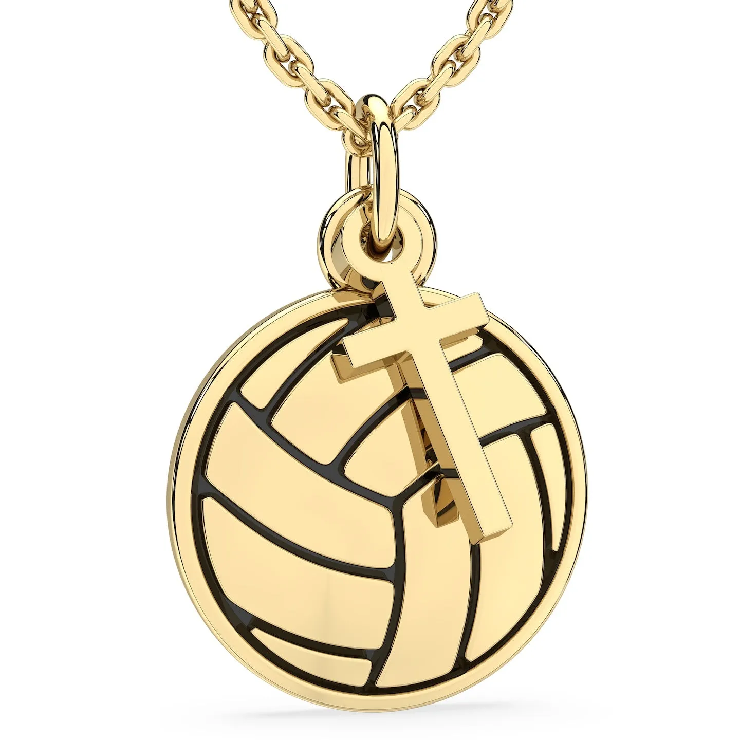 Volleyball Necklace w/ Dangle Cross Pendant | Gold