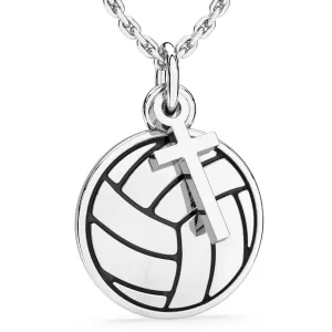 Volleyball Necklace w/ Dangle Cross Pendant | Stainless Steel