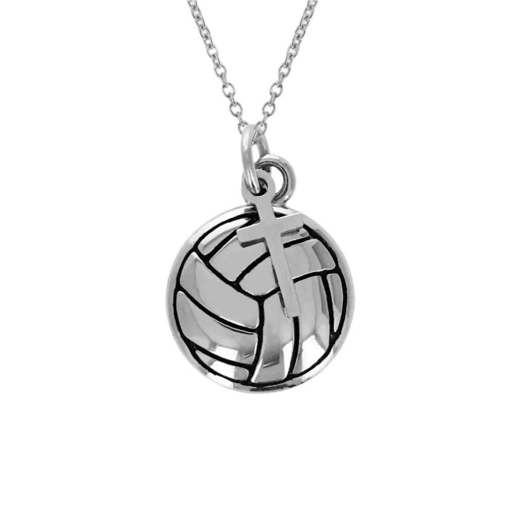 Volleyball Necklace w/ Dangle Cross Pendant | Stainless Steel