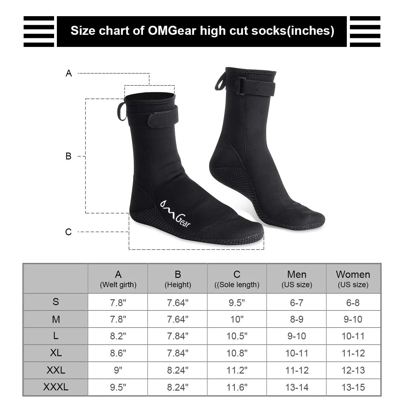 Water Socks Neoprene Socks Beach Booties Shoes 3mm Glued Blind Stitched Anti-Slip Wetsuit Boots Fin Swim Socks for Water Sports Outdoor Activities (3mm high Cut/black2, Small)