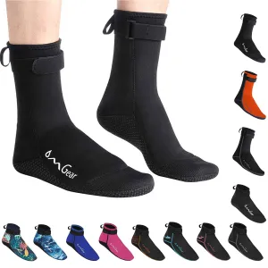 Water Socks Neoprene Socks Beach Booties Shoes 3mm Glued Blind Stitched Anti-Slip Wetsuit Boots Fin Swim Socks for Water Sports Outdoor Activities (3mm high Cut/black2, Small)