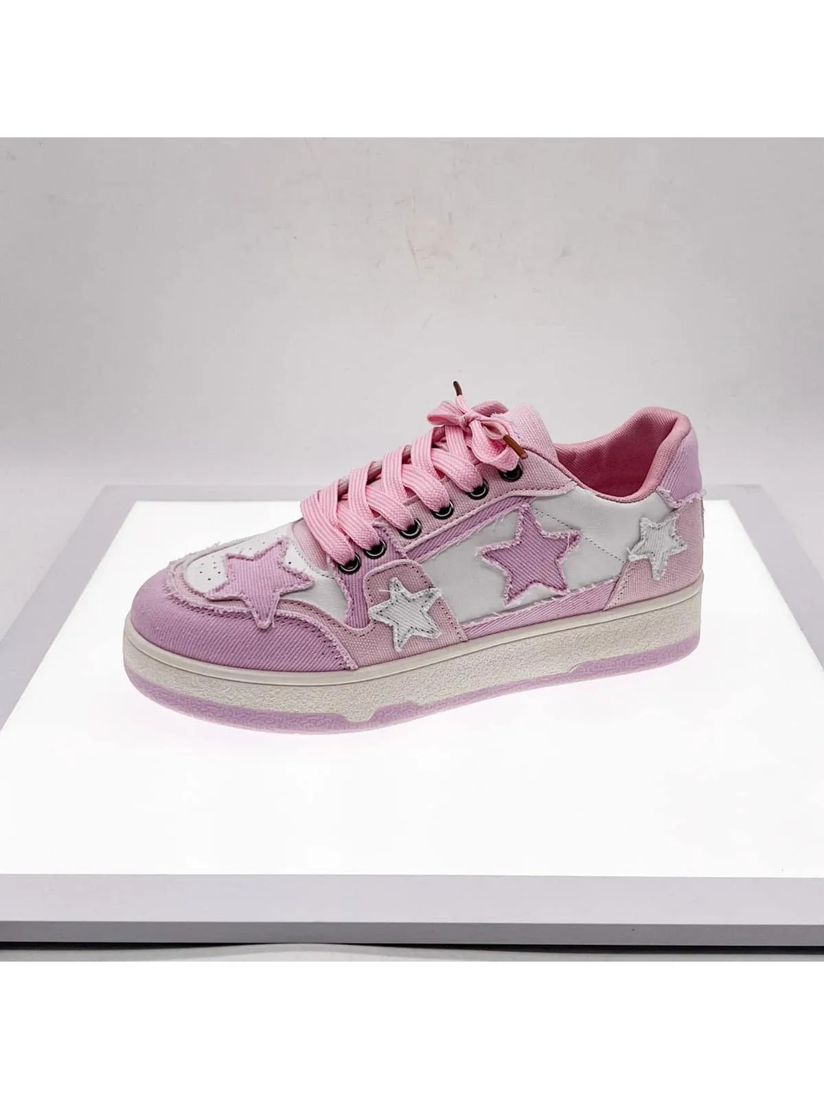 Women Star Pattern Lace-up Front Skate Shoes, Sporty Sneakers